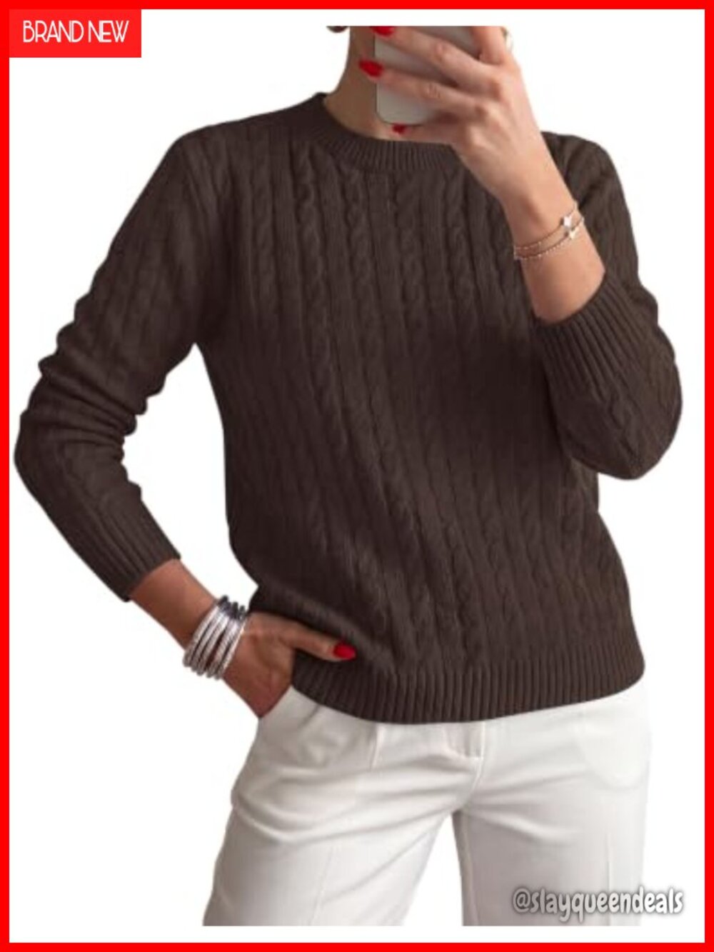 Women's Cable Knit Sweater Long Sleeve Crewneck Pullover Fall Winter